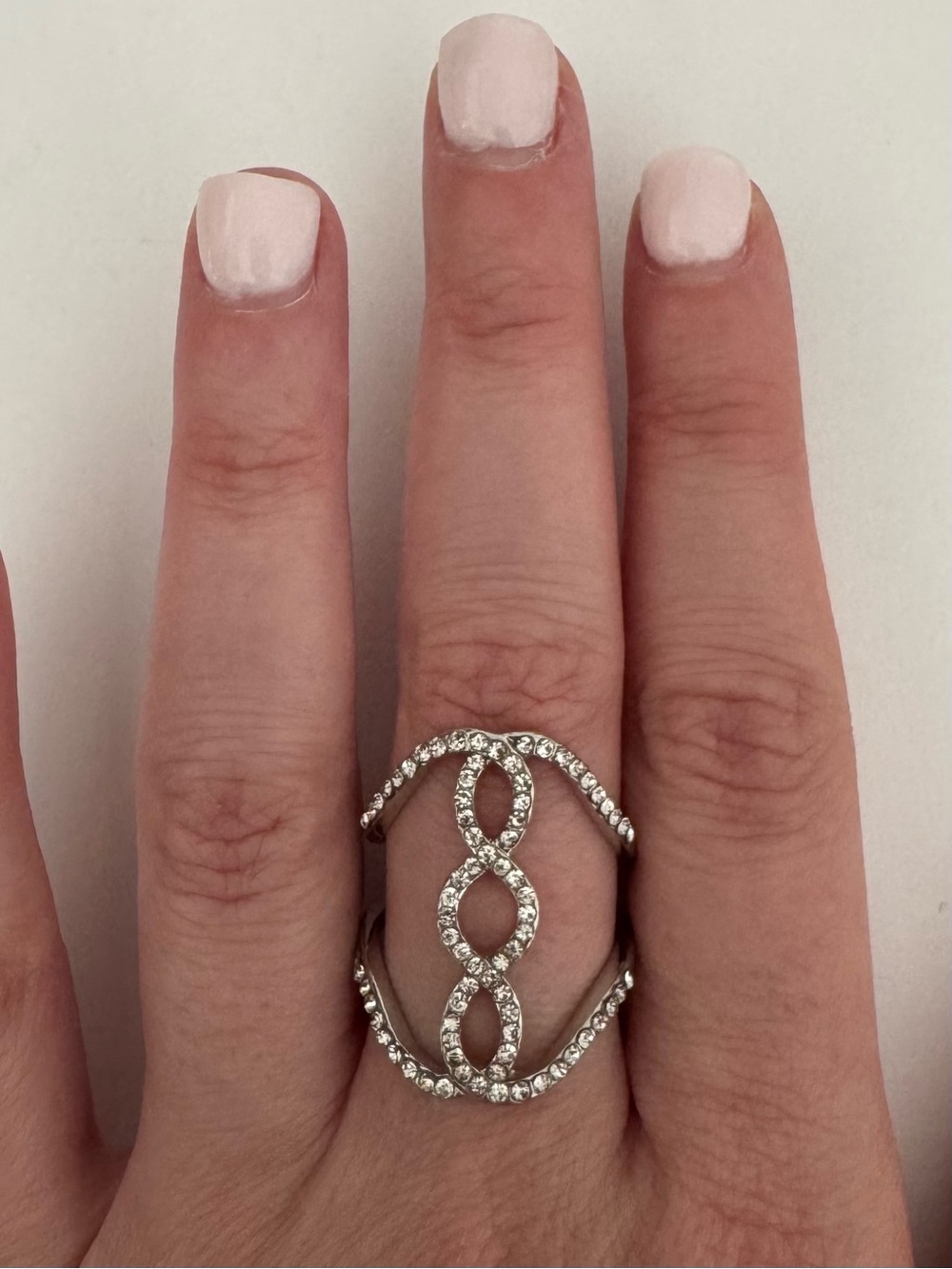 Silver Crystal Openwork Statement Ring - White